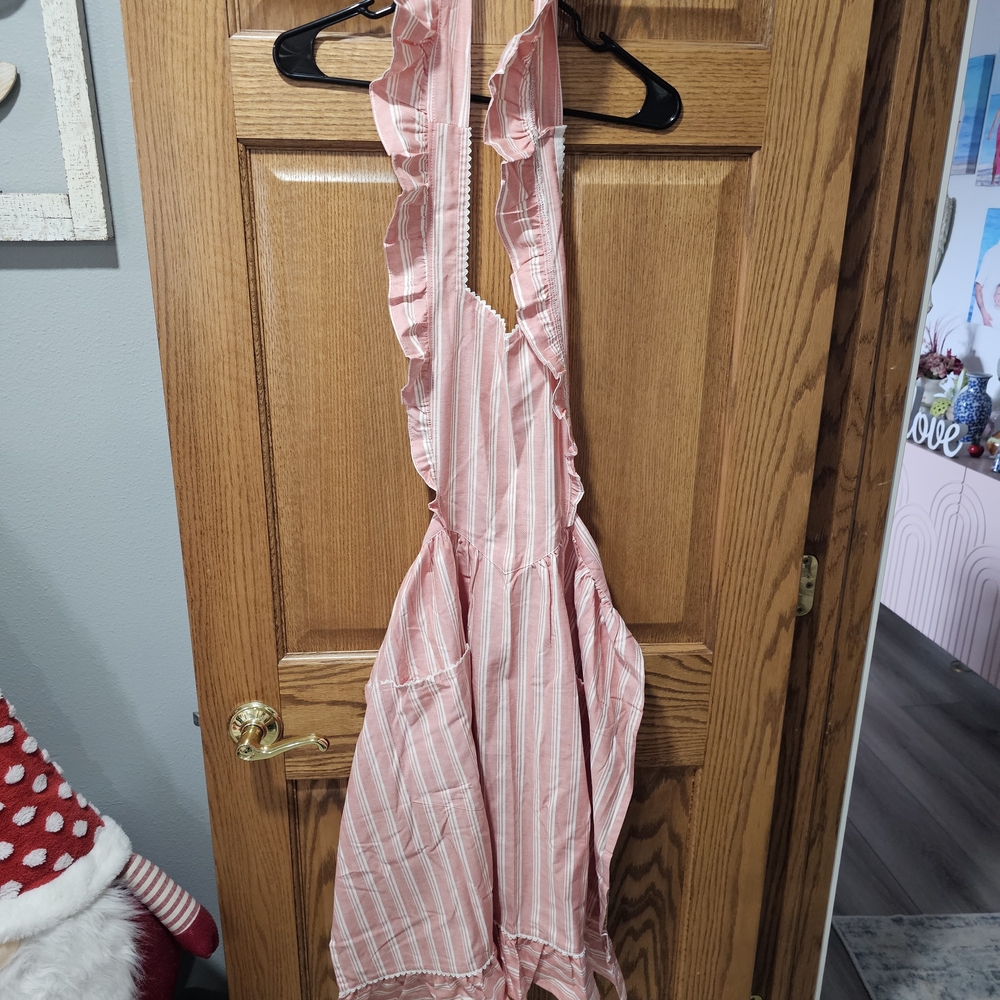 Vintage 90's Pink Striped Ruffle Apron